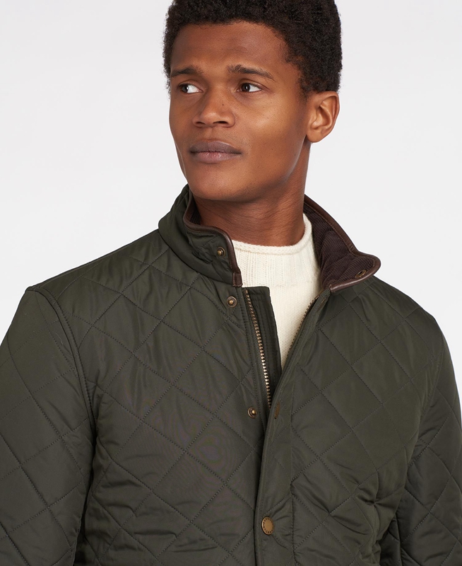 Chaqueta Acolchada Barbour Powell Hombre Verde Oliva | 327801-UAW