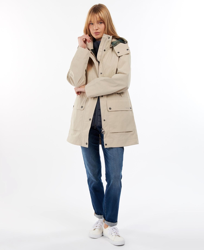 Chaqueta Impermeable Barbour Clary Mujer Beige | 296503-QVZ