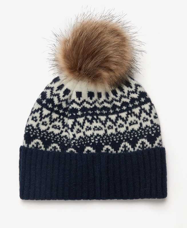 Sombreros Barbour Beanie Alpine Fair Isle Pom Mujer Azul Marino | 627538-YJH