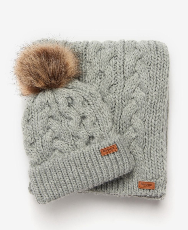 Sombreros Barbour Penshaw Beanie & Scarf Set Mujer Gris | 740562-VYC